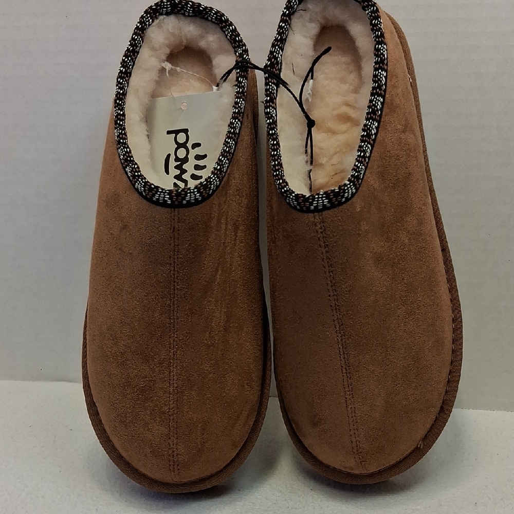 PAWZ Women's Chestnut Brown Suede-Look Fleece Lined Mules